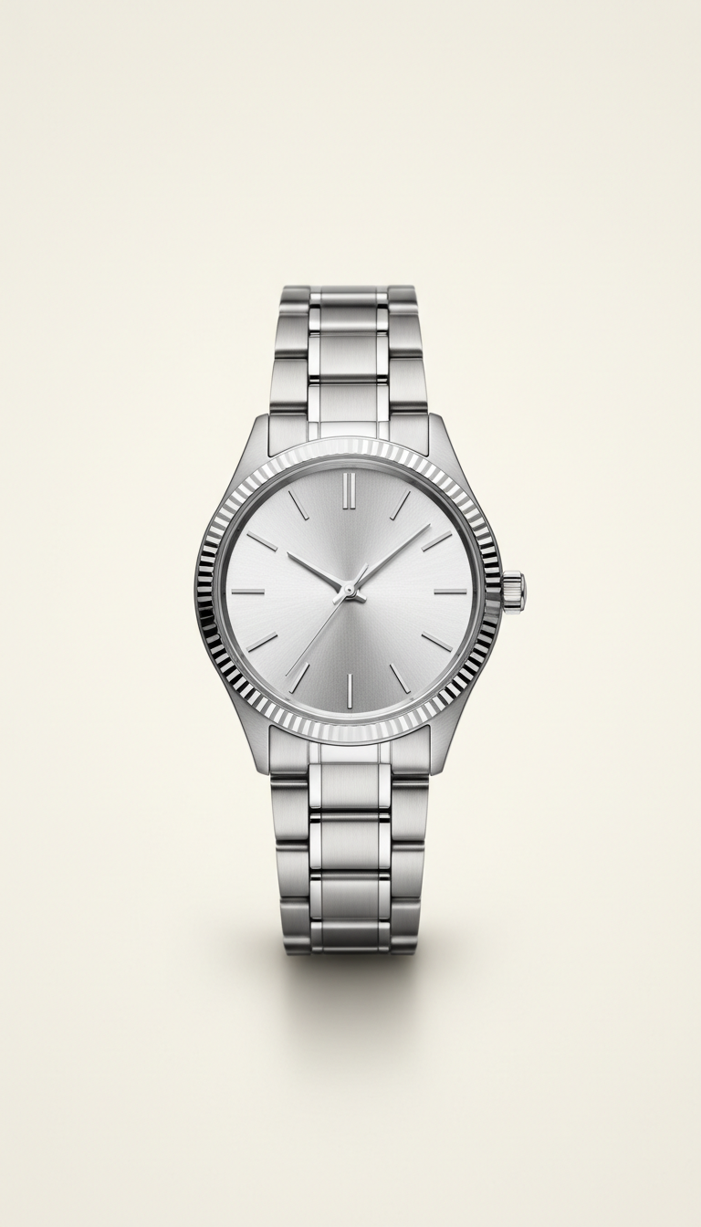 Fluted-bezel classic dress watch, unisex