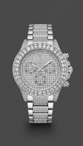 Iced diamond-bezel chronograph watch, men's luxury style